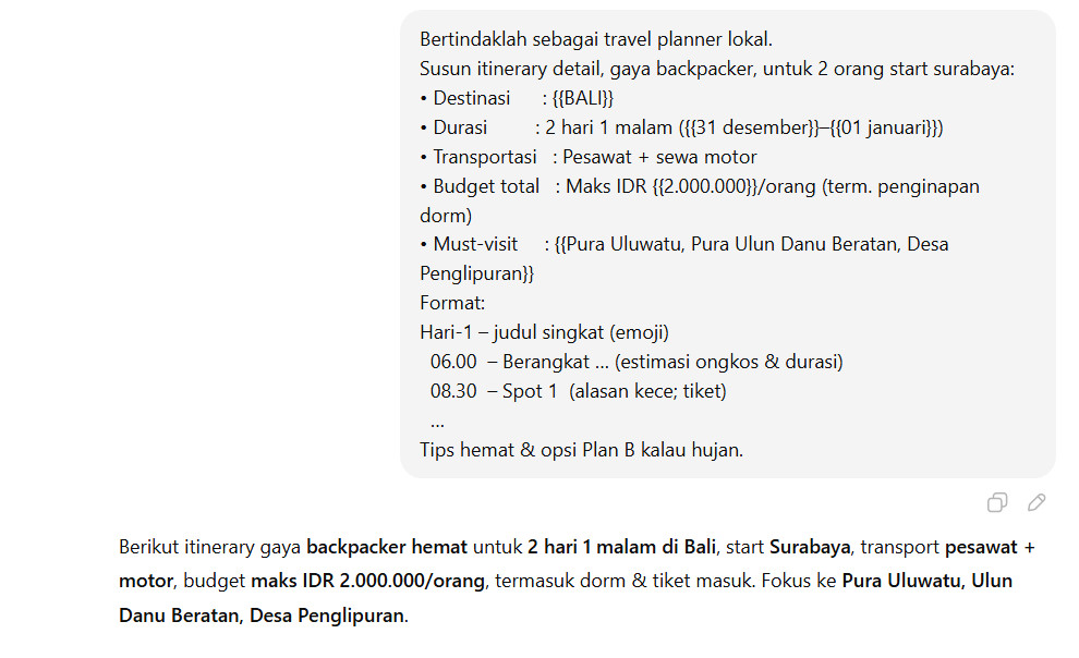 Prompt ChatGPT Untuk Membuat Itinerary